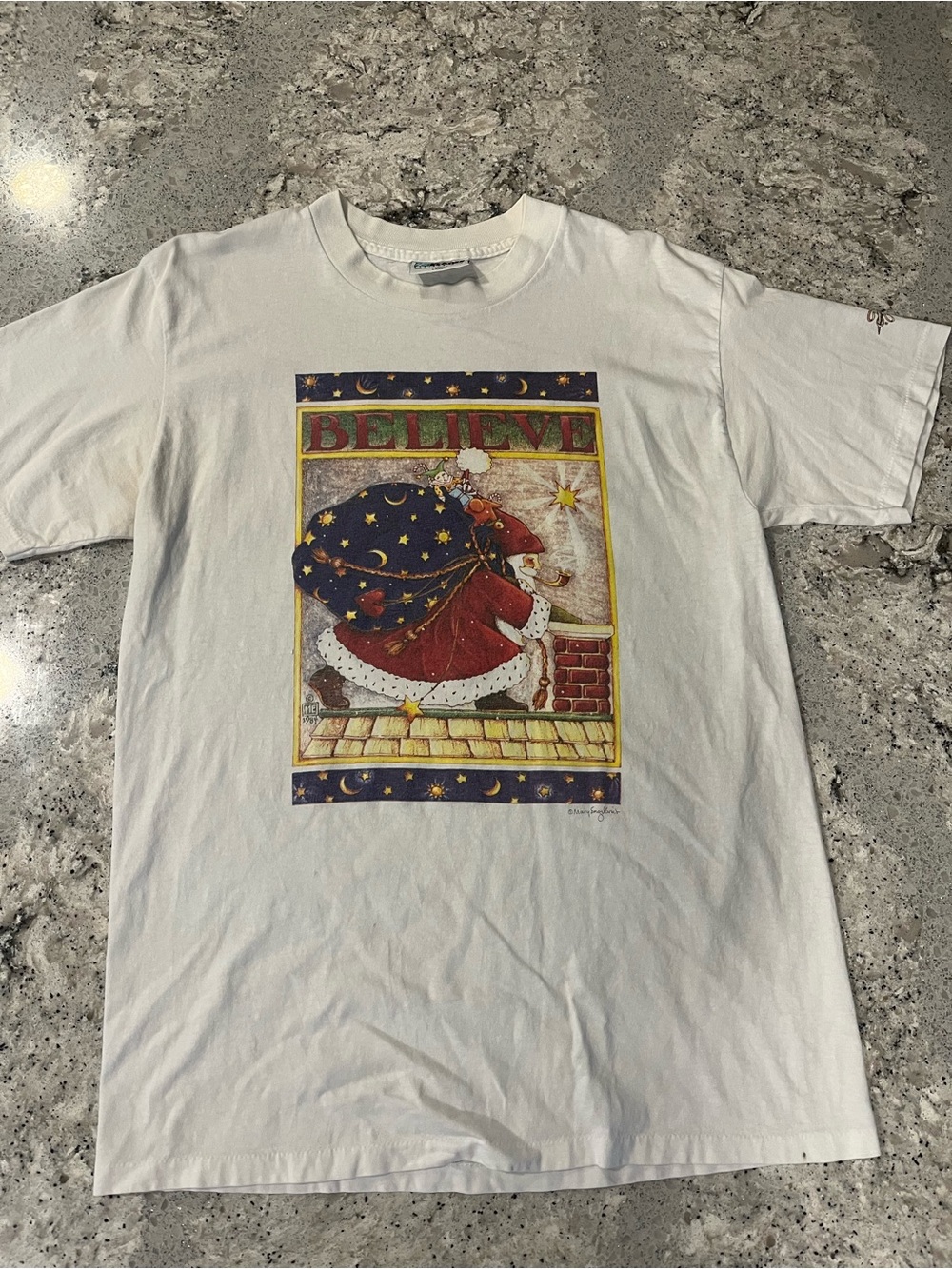 Vintage 90s Mary Engelbrech White 'Believe' Art Tee